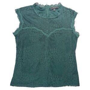 Adiva Vintage Inspired Elegant Emerald Green Lace Sleeveless Top‎ Women’s Medium